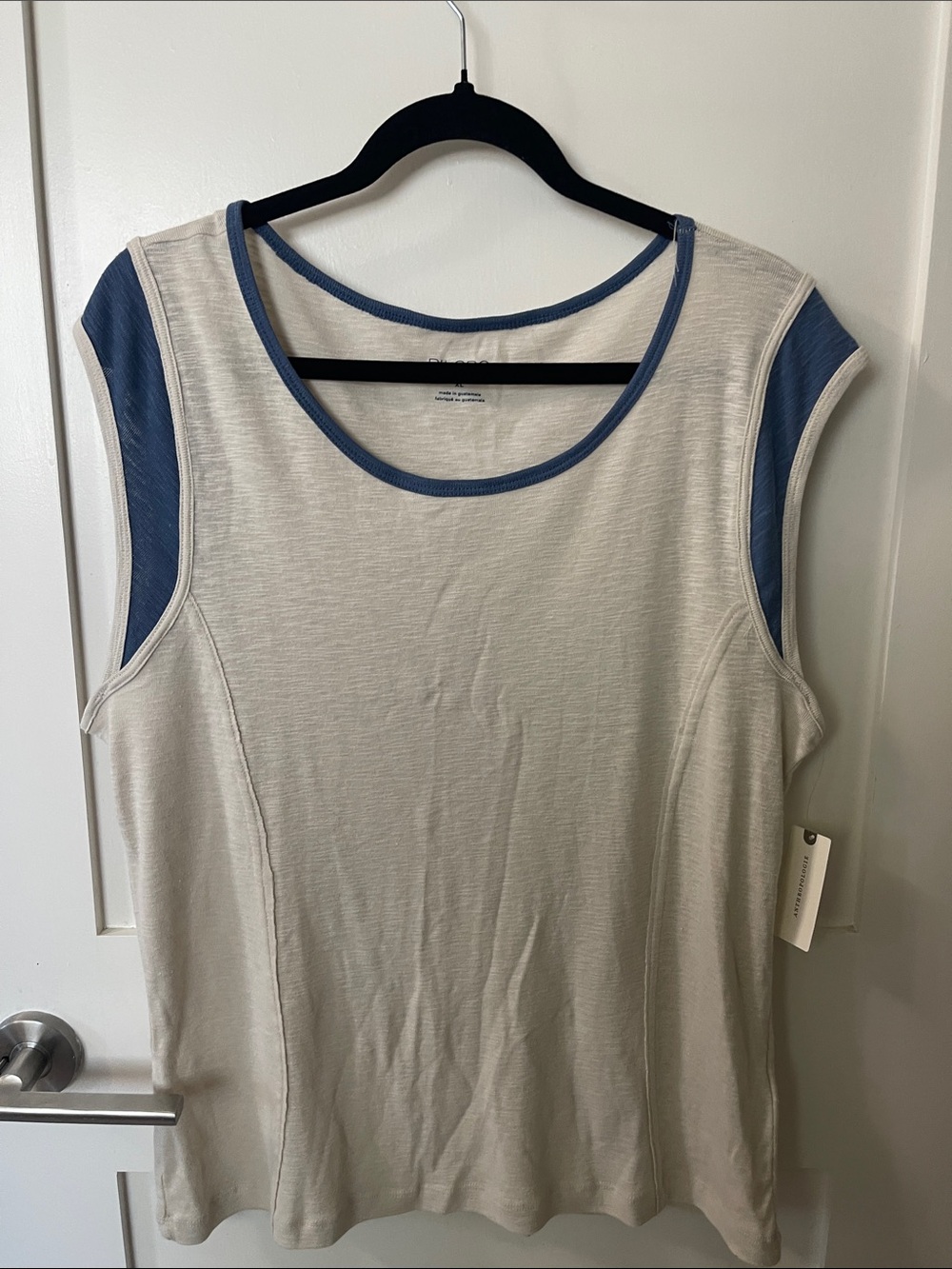 Pilcro from Anthropologie Cream Tank with Blue Trim sz XL NEW